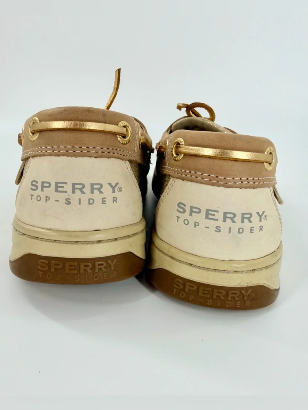 Sperry Top-Sider Women’s 6.5M Boat Shoes Tan Leather Glitter Accent Loafers